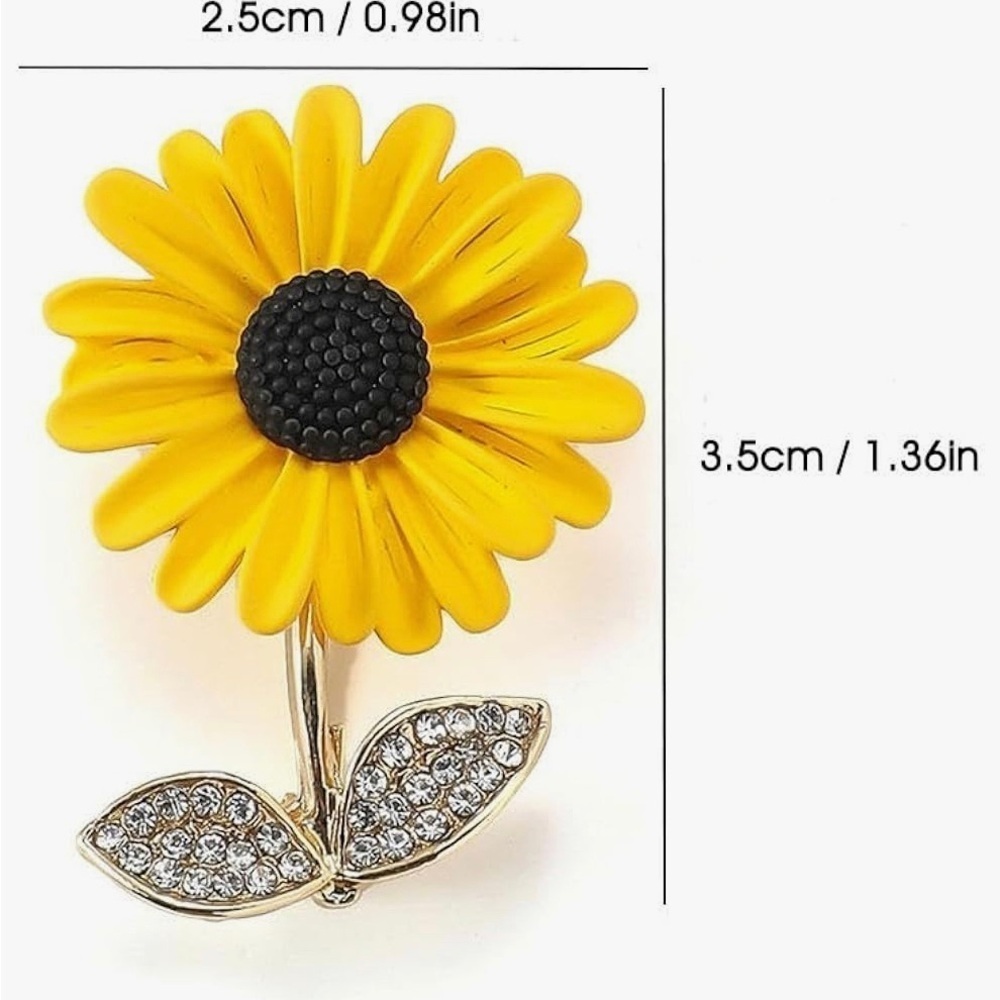 Sunflower Enamel + Rhinestone Fashion Brooch Pin, Yellow, Gold, White - Picture 11 of 17